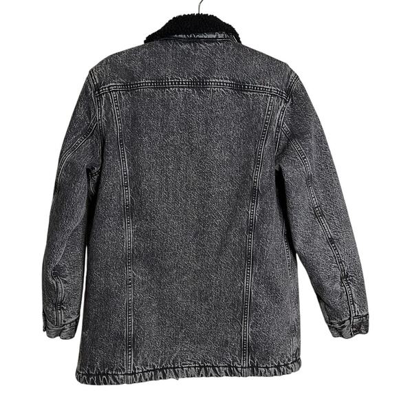 LEVI’S Trucker Sherpa lined denim jacket black acid wash longer length small - Picture 4 of 7